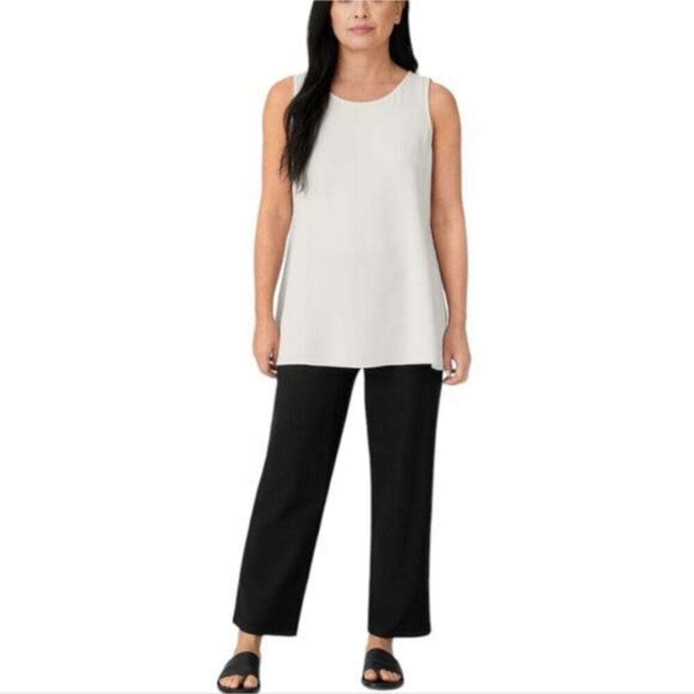 Eileen Fisher Washable Stretch Crepe Black Straight Pant With Yoke Plus Size 2X